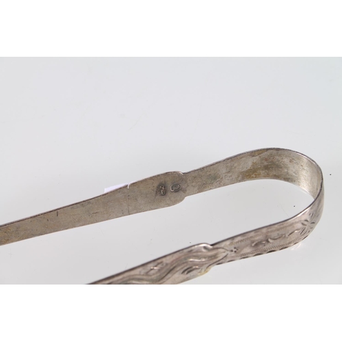 485 - Antique sterling silver sugar tongs, maker RF.