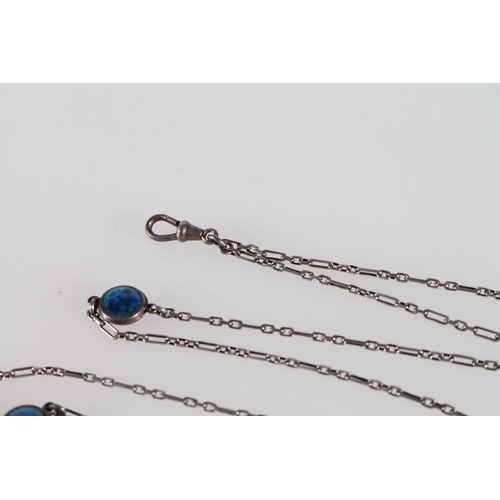 502 - Silver and enamelled long chain with dog clip, also marked starc.