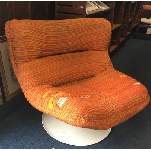 586 - 1960s mid 20th century modern fiberglass swivel lounge chair with orange upholstery, possibly Danish... 