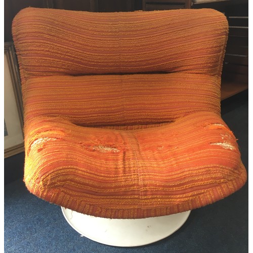 586 - 1960s mid 20th century modern fiberglass swivel lounge chair with orange upholstery, possibly Danish... 