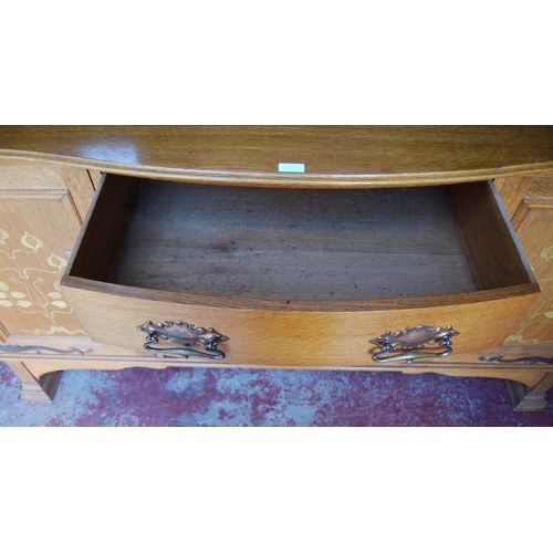 380 - Arts & Crafts inlaid oak sideboard in the Glasgow School taste, the top section with a shaped pe... 