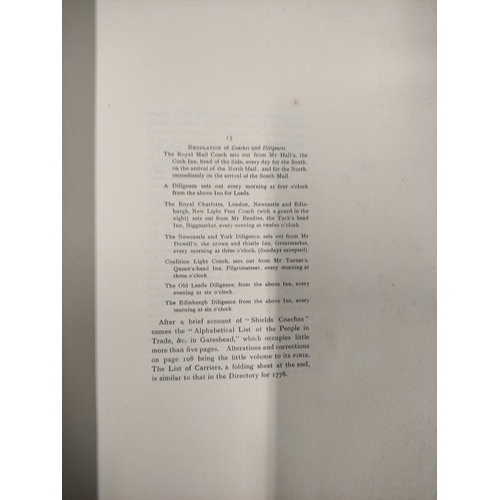 186 - BOYLE J. R.&nbsp;&nbsp;The First Newcastle Directory, 1778, reprinted in facsimile. Ltd. ed. 23/25 o... 