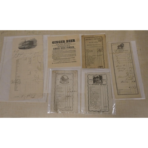 149 - Printed Ephemera.  5 early 19th cent. hospitality invoices completed in manuscript, for Croft`s Red ... 