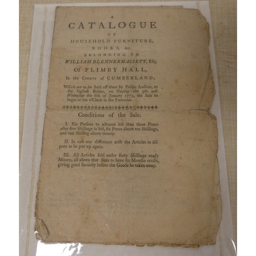 149A - Cumberland - 18th Cent. Auction Catalogue.&nbsp;&nbsp;Household Furniture, Books etc. (incl. Law Boo... 
