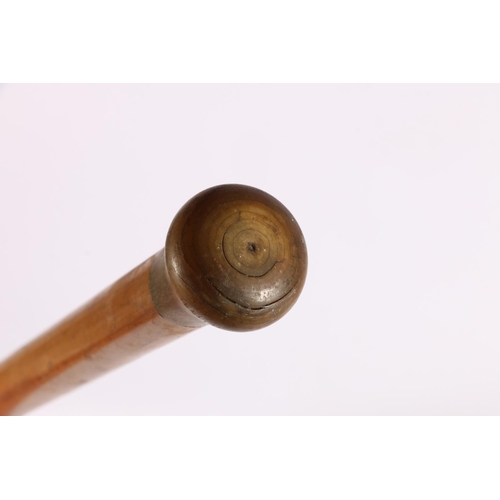 11 - Antique Malacca cane walking stick, the handle and tip probably rhino horn, 89cm long.