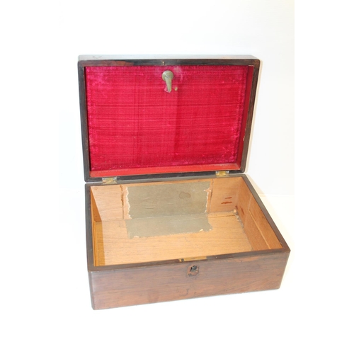 1 - Antique rosewood jewellery box with mother-of-pearl plaque, 30cm long.