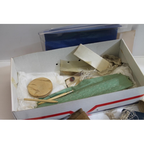 410 - Collection of sewing equipment, razor, cheroot, etc.