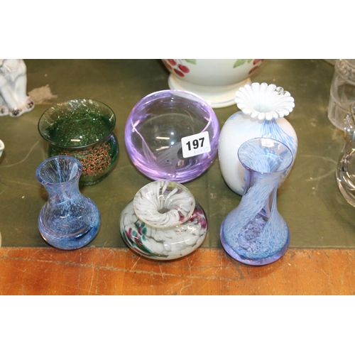 197 - Caithness, Mdina, Kosta Boda and other, Art Glass vases, and a Caithness amethyst butterfly shaped b... 