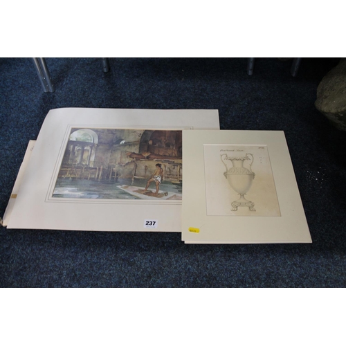 237 - William Russel Flint print, and prints of a vase, an inkwell, a Sevres triple inkwell, etc.