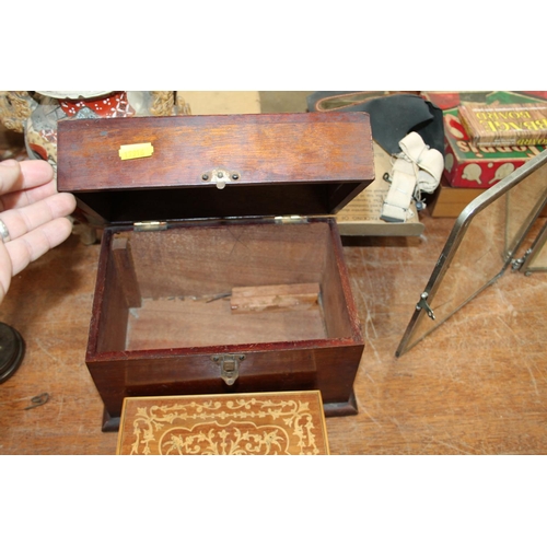 361 - Mahogany storage box and an inlaid musical jewellery box.