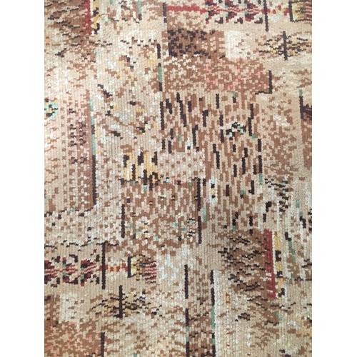 749 - Aubusson style rug, brown and beige geometric pattern, carpet size 410cm x 317cm.