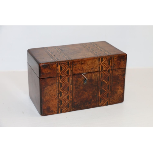 3 - Antique walnut Tunbridge ware style inlaid hinge top box, 20cm long. 