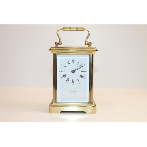 44 - Bornand Brothers of Montbeliard brass carriage clock, 15cm tall.