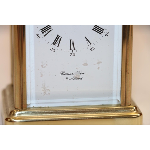 44 - Bornand Brothers of Montbeliard brass carriage clock, 15cm tall.