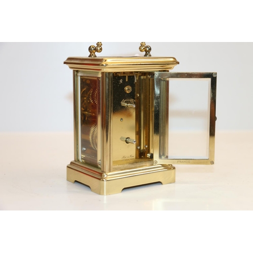 44 - Bornand Brothers of Montbeliard brass carriage clock, 15cm tall.