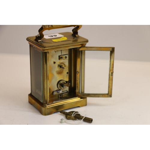 46 - French brass carriage clock, 14cm tall.