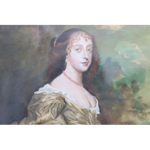 574 - 19TH CENTURY SCHOOL, three quarter length portrait of a lady, watercolour, unsigned, 24cm x 18cm. Ai... 