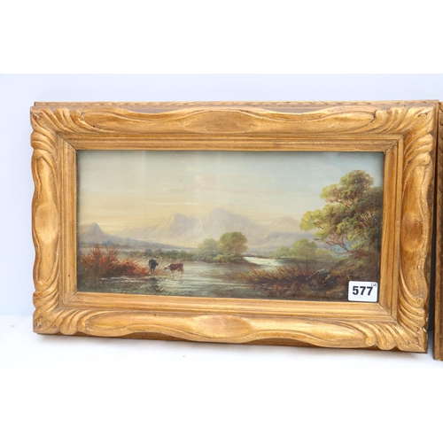 577 - 19TH CENTURY SCHOOL, pair of landscape scenes, oil on canvases, signed and titled indistinctly verso... 