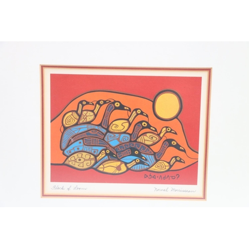 578 - NORVAL MORRISSEAU CM RCA (Canadian 1932-2007), four Woodland Indian Card Series works, prints, 14cm ... 