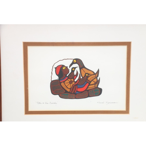 578 - NORVAL MORRISSEAU CM RCA (Canadian 1932-2007), four Woodland Indian Card Series works, prints, 14cm ... 