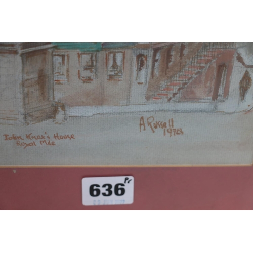 636 - ANDREW T RUSSELL (Edinburgh artist), John Knox's House and White Horse Close, two watercolours, sign... 