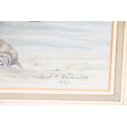 645 - ROBERT A HARDWIDGE, otter and fish, watercolour, signed and dated 1993, 22cm x 16cm and picture of a... 