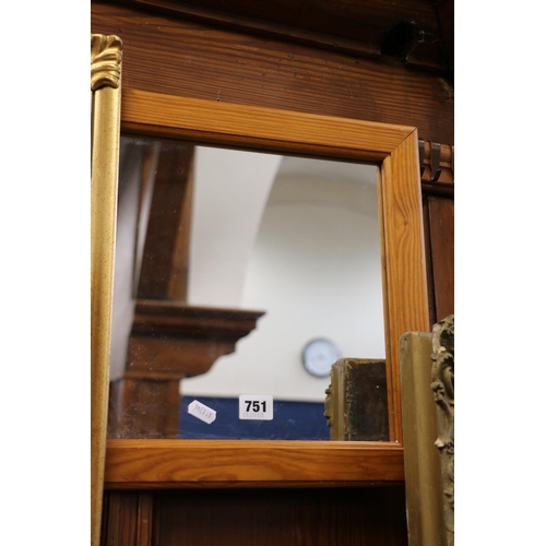 751 - Pine framed square wall mirror, 37cm x 37cm. 