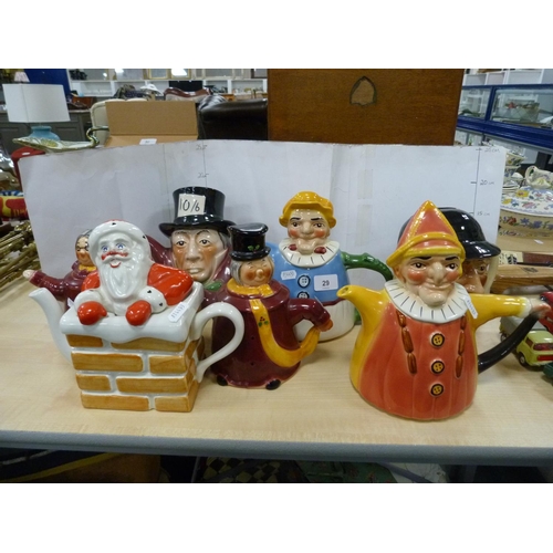 29 - Wood Potters of Burslem toby character teapots to include Sherlock Holmes, Punch and Judy and four o... 