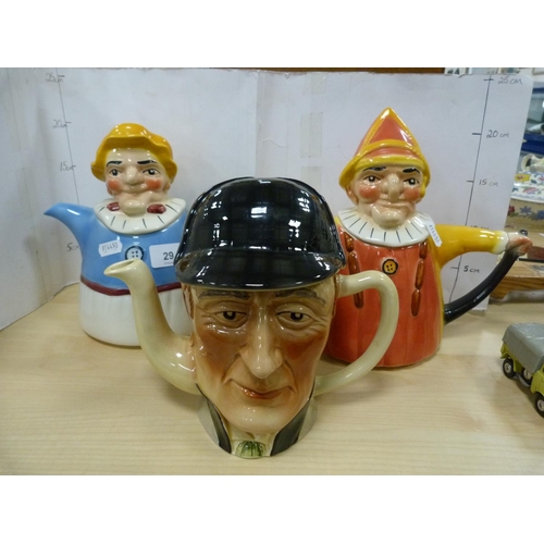 29 - Wood Potters of Burslem toby character teapots to include Sherlock Holmes, Punch and Judy and four o... 