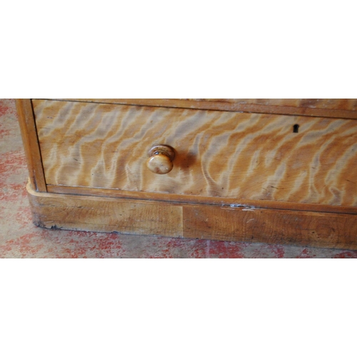 384 - Victorian satinwood chest of two short and three long drawers, with turned handles, 100cm high, 107c... 