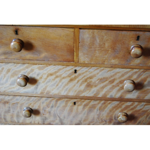 384 - Victorian satinwood chest of two short and three long drawers, with turned handles, 100cm high, 107c... 