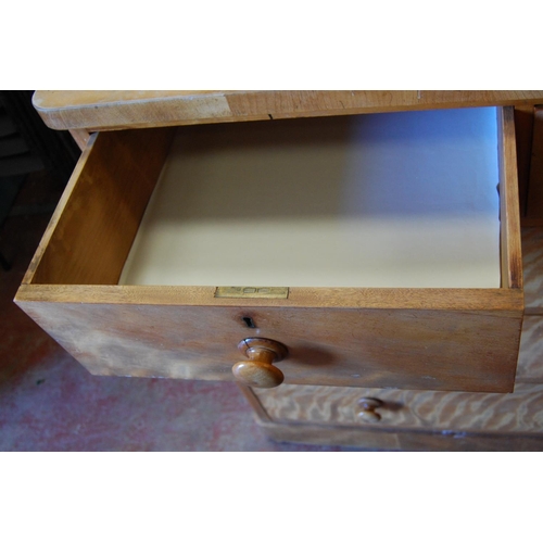 384 - Victorian satinwood chest of two short and three long drawers, with turned handles, 100cm high, 107c... 