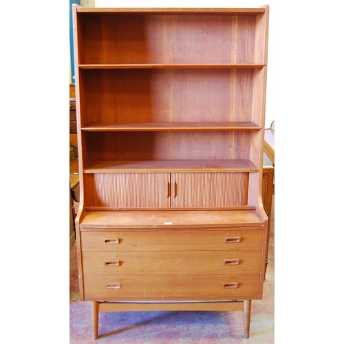 385 - Danish retro teak secretaire bookcase designed by Børge Mogensen, c. 1960s, with open shelving above... 