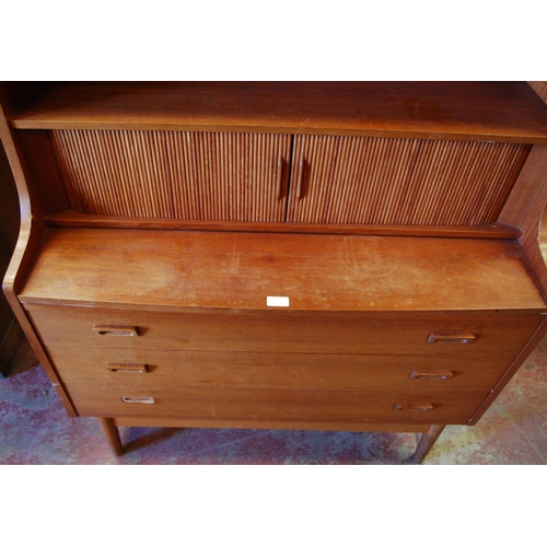 385 - Danish retro teak secretaire bookcase designed by Børge Mogensen, c. 1960s, with open shelving above... 