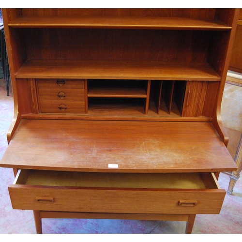 385 - Danish retro teak secretaire bookcase designed by Børge Mogensen, c. 1960s, with open shelving above... 