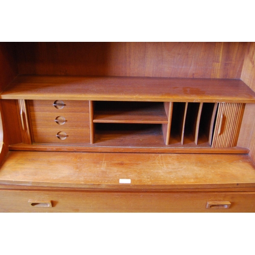 385 - Danish retro teak secretaire bookcase designed by Børge Mogensen, c. 1960s, with open shelving above... 