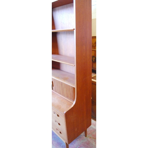 385 - Danish retro teak secretaire bookcase designed by Børge Mogensen, c. 1960s, with open shelving above... 