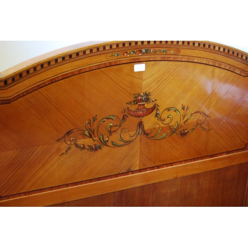 386 - Pair of French Empire-style walnut single beds decorated with painted classical panels of floral scr... 