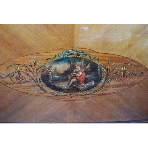 386 - Pair of French Empire-style walnut single beds decorated with painted classical panels of floral scr... 