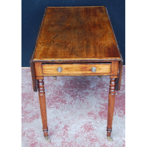 393 - George III inlaid mahogany Pembroke table with short drawer to each end, extending drop ends, inlaid... 