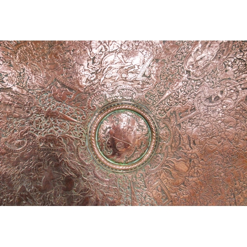 166 - 19th century Italian Renaissance-style copper charger, engraved throughout with Papal arms and battl... 