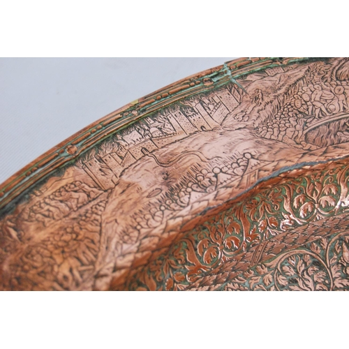 166 - 19th century Italian Renaissance-style copper charger, engraved throughout with Papal arms and battl... 