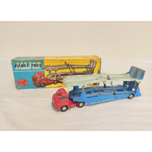 36 - Corgi Toys. Boxed Bedford Carrimore Car Transporter No1101 with four loose cars. Comprising of an MG... 