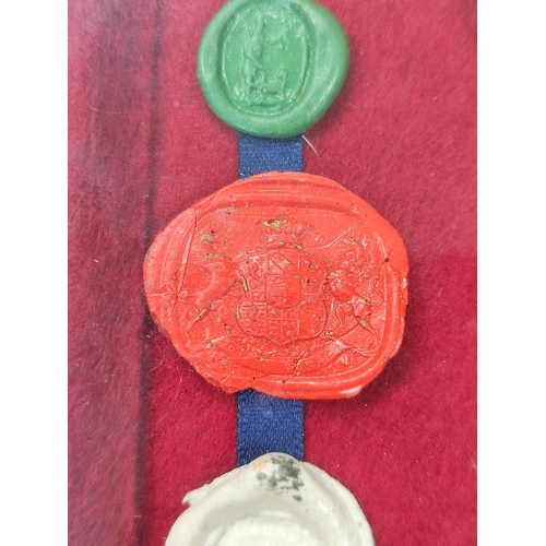 193 - Fifteen framed 18th & 19th century wax postage seals to include a city seal (possibly Prussian) ... 