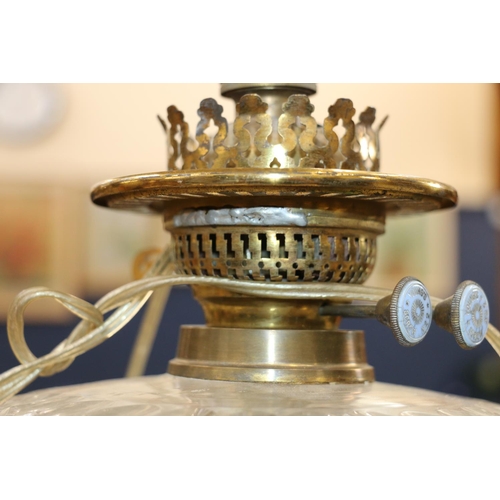 378 - Brass Corinthian paraffin lamp without shade.