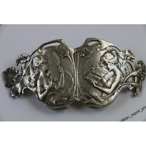 544 - Sterling silver Art Nouveau belt buckle, Birmingham, Marples and co, 62.5g.