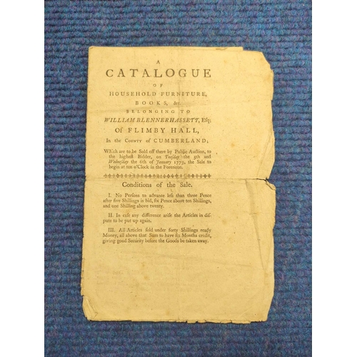 149A - Cumberland - 18th Cent. Auction Catalogue.&nbsp;&nbsp;Household Furniture, Books etc. (incl. Law Boo... 