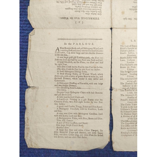 149A - Cumberland - 18th Cent. Auction Catalogue.&nbsp;&nbsp;Household Furniture, Books etc. (incl. Law Boo... 