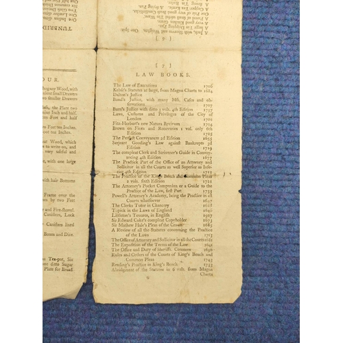 149A - Cumberland - 18th Cent. Auction Catalogue.&nbsp;&nbsp;Household Furniture, Books etc. (incl. Law Boo... 