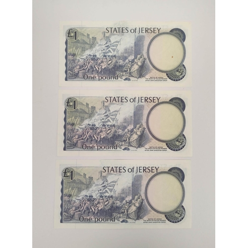 136 - Banknotes Jersey. Elizabeth II three Pristine 1976 £1 banknotes with serial numbers in consecutive o... 